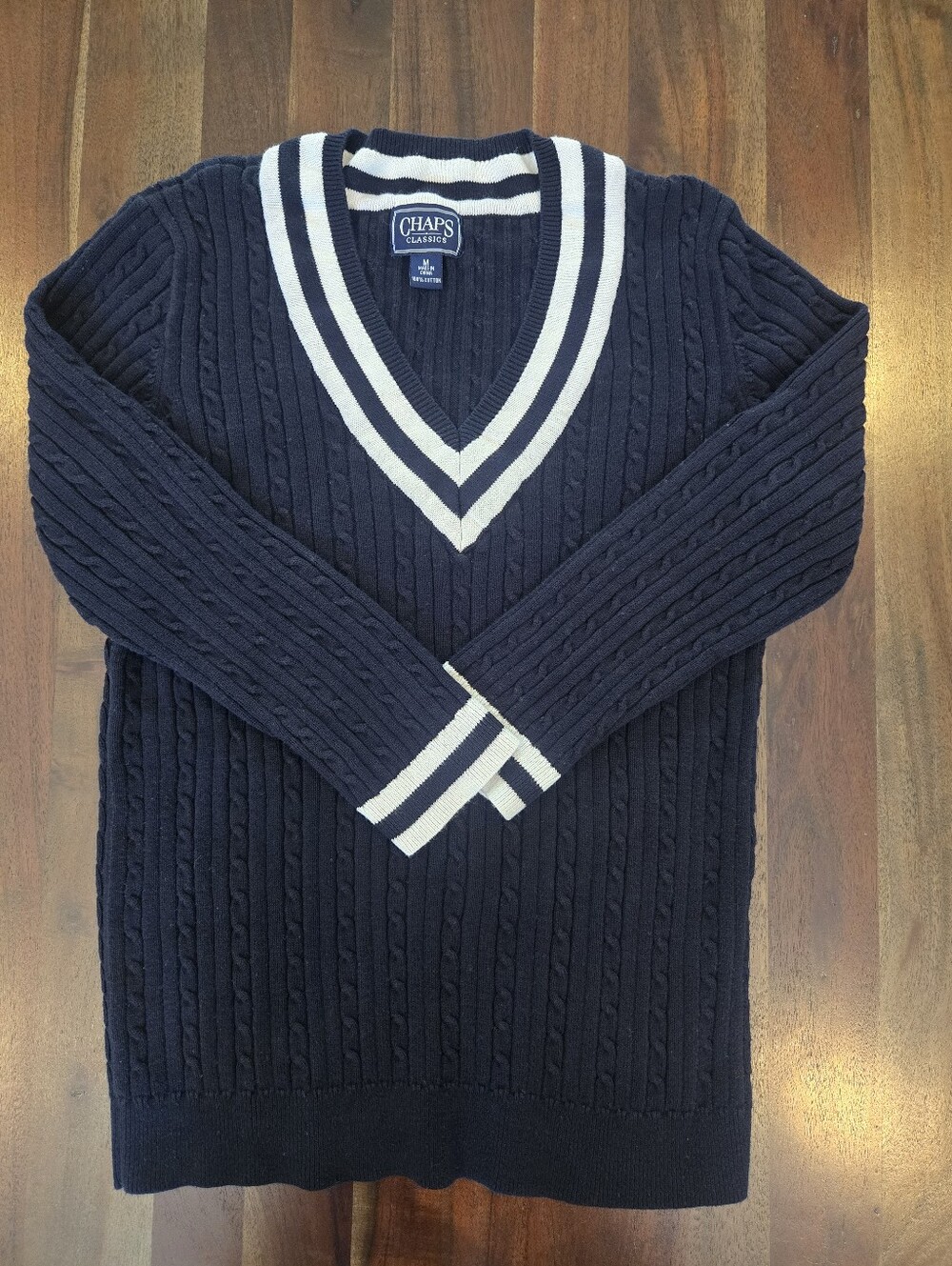 Chaps Navy Cable-Knit Womens Preppy Sweater 100% Cotton